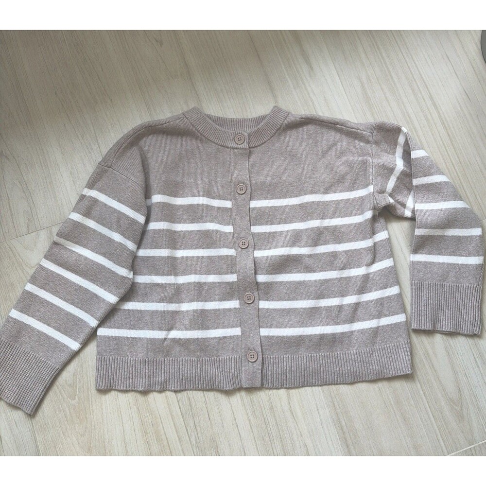 Rachel Zoe Cardigan Women M  Beige & Tan Oversized Boucle Knit Button Front